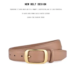 Cintura in vera pelle da donna con fibbia metallica dorata, design classico per jeans.
