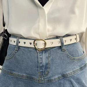 Women Casual PU Leather Belt Heart Metal Buckle Hollow Out Heart Pattern Fashion Waist Belt For Jeans Women Accessories