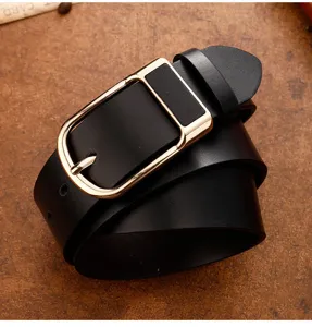 Men's black leather belt with gold pin buckle casual business pants belt accessory