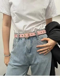 Fashion women pink heart hollow belt stylish pin buckle waist strap for jeans daily wear