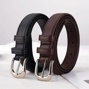 Women's leather belt simple casual stylish black brown double set soft waist strap for daily use