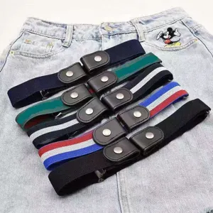 Elastic buckle-free invisible belt for women jeans, stretch lazy belt with metal snap.