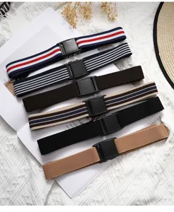 Elastic stretch belt for women, adjustable waist strap with buckle, casual jeans accessory.