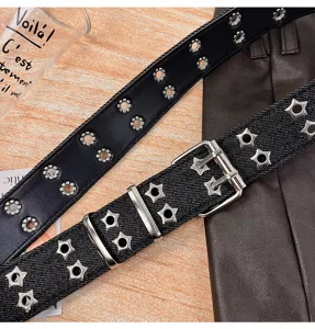 Retro Sternen Ösen Jeans Gürtel Y2K Stil Punk Taille Accessoire Detailansicht Metall Schnalle.