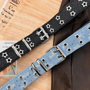 Y2K Vintage Denim Stern Nieten Gürtel Damen Retro Lässig Used Look Ausgeschnitten Doppeldorn Schnalle Jeans Taillengürtel