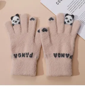 Femmes Hiver Mignon Panda Écran Tactile Gants Tricotés Chauds Coupe-Vent Thermiques Détail