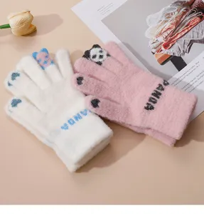 Femmes hiver chaud tricoté tactile gants mignon dessin animé panda design doux confortable mode