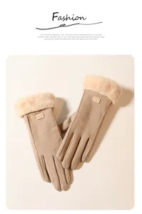 Women winter warm fleece lined suede touch screen gloves cute thick windproof thermal gloves