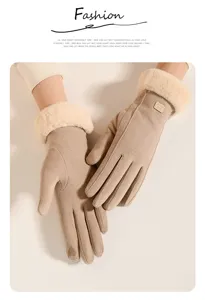 Women winter warm fleece lined gloves thick suede touch screen gloves for cold weather