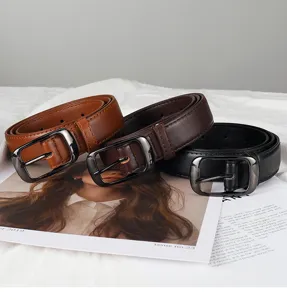 Retro pin buckle women belt minimalist casual jeans leather belt set three colors style.