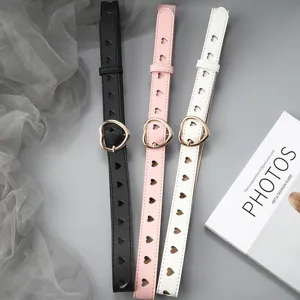 Women fashion heart cutout belt with metal buckle, versatile casual dress jeans waist belt.