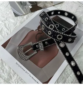 Strass Taillengürtel für Damen, funkelnde Ösen, schickes schwarzes Design für Jeans.