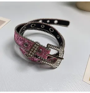 Glitzernder Strassgürtel für Damen Y2K Mode rosa Pailletten Taillengürtel Jeans Zubehör