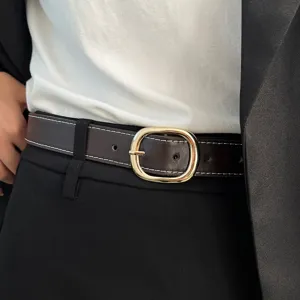 Women's Versatile PU Leather Belt Simple Casual Waist Belt With Gold Buckle Stylish Accessories For Jeans Pants