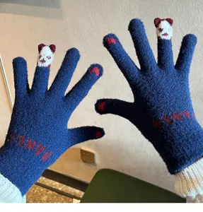 Gants Tricotes Hiver Femme Tactile Joli Motif Panda Chaud Confortable Accessoire