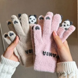 Gants tactiques en tricot d'hiver motif panda pour femmes, gants en laine chauds et mignons.