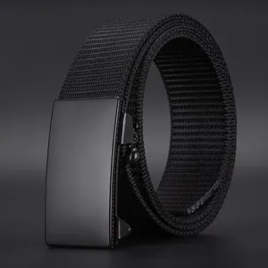Heren Zwarte Canvas Tactische Riem met Automatische Gesp Nylon Outdoor Broekriem