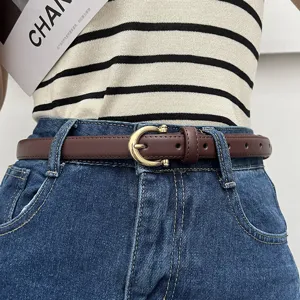 Women Minimalist Retro Leather Belt Elegant Gold Metal Horseshoe Buckle Casual Jeans Waist Belt Fashion Accessories