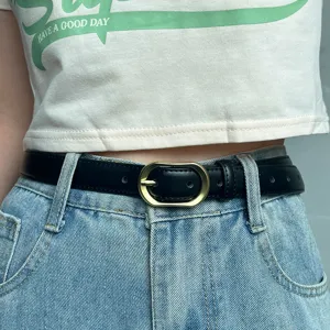 Women's Casual Leather Belt Minimalist Vintage Metal Pin Buckle Fashion Dress Waist Belt For Jeans Daily Wear