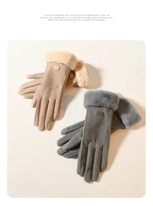 Women winter warm fleece lined thick suede touch screen gloves set of two colors