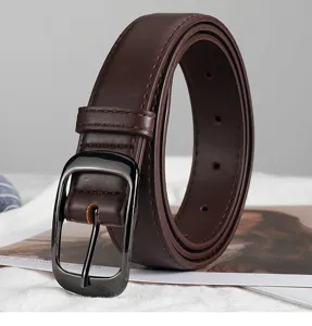 Retro pin buckle black leather belt women minimalist jeans belt stylish versatile waist accessory