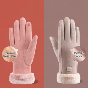 Embroidered Women Winter Warm Gloves Thermal Thickened Suede Touch Screen Windproof Cold Weather Winter Mittens