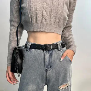 Retro black leather belt for women minimalist pin buckle waist belt fashion jeans accessory