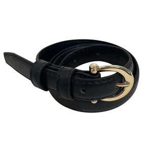 Cintura in pelle nera classica con fibbia ad ardiglione dorata per outfit casual e chic