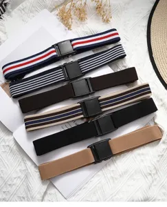 Cinturón de lona elástica casual para hombres y mujeres, con hebilla resistente y elegantes rayas.