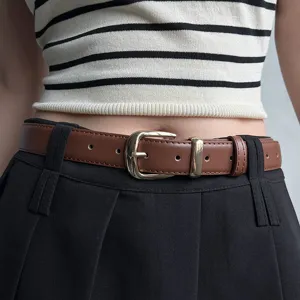 Women Casual PU Leather Belt Vintage Metal Pin Buckle Adjustable Waistband For Jeans Dress Fashion Everyday Accessories