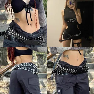 Y2K Punk Gothic Metal Bullet Belt Dark Style Waist Accessory Streetwear Hot Girl