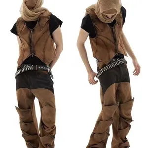 Punk Gothic dark metal bullet belt cargo pants set, trendy subculture streetwear Y2K outfit