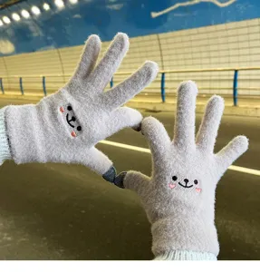 Winter warm thick cute touchscreen gloves for women, fleece lined knit cold-proof mittens.