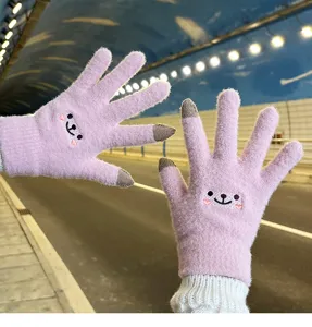 Winter cute plush knit touch screen gloves for women, warm thick for cold weather daily riding.