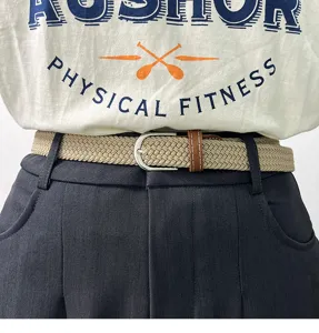 Elastic braided belt for men and women, stylish canvas waist belt with metal buckle.