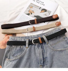 Woven braided belt elastic canvas waist belt casual unisex stylish stretch belt for jeans