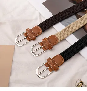 Woven elastic belt for men and women stretch braided casual trousers belt metal buckle