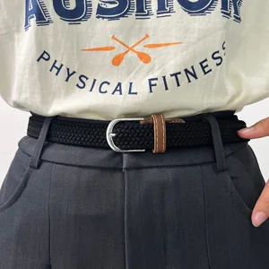 Unisex Casual Canvas Woven Elastic Belt Metal Pin Buckle Stretch Waistband Daily Commuting Fashion Belt For Men Women