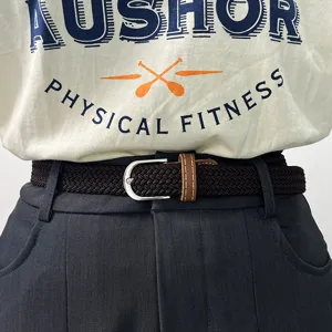 Elastic woven belt for men and women, casual stretch braided belt with metal buckle.
