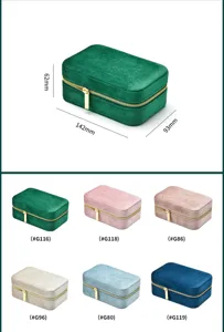 Velvet jewelry box detail featuring metallic zipper and compact portable rectangular shape.