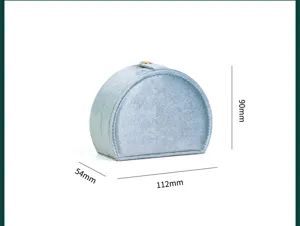 Velvet jewelry box portable travel ring case organizer with snap closure light blue.