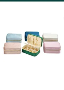 Portable velvet jewelry box organizer with zipper for rings and necklaces multi-color options