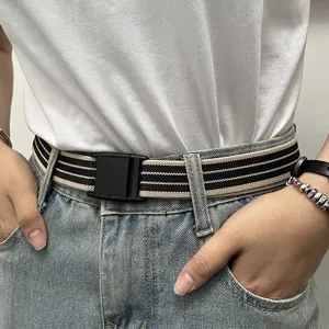 Cinturón de lona elástico para mujer y hombre, cinturón de rayas casual con hebilla.