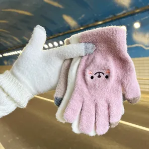 Women winter warm plush touchscreen gloves cute thick knit riding gloves for cold weather