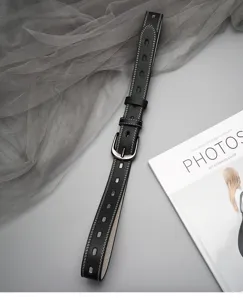 Women black leather belt vintage hollow out strap jeans accessory simple fashion waist belt