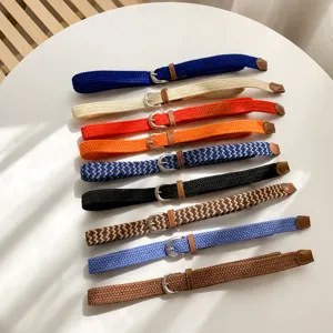 Woven elastic stretch belt for women, casual retro metal buckle waist belt for jeans.