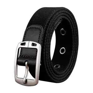 Men black canvas belt casual fashion jeans belt with metal pin buckle durable design.