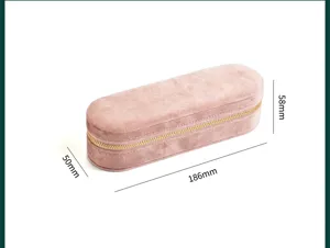 Roze fluwelen sieradendoos draagbare reisring oorbellen etui met handige ritssluiting