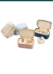 Portable velvet jewelry box for earrings and rings, mini travel storage organizer case.
