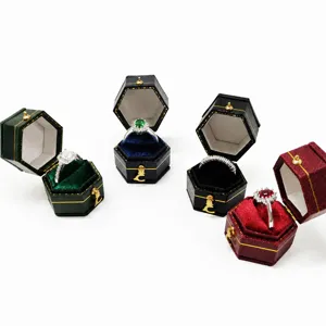 Hexagonale Retro PU Leder Ringbox Vintage Schmuckverpackung Kleine Ohrring Aufbewahrung Display Vitrine Geschenktasche